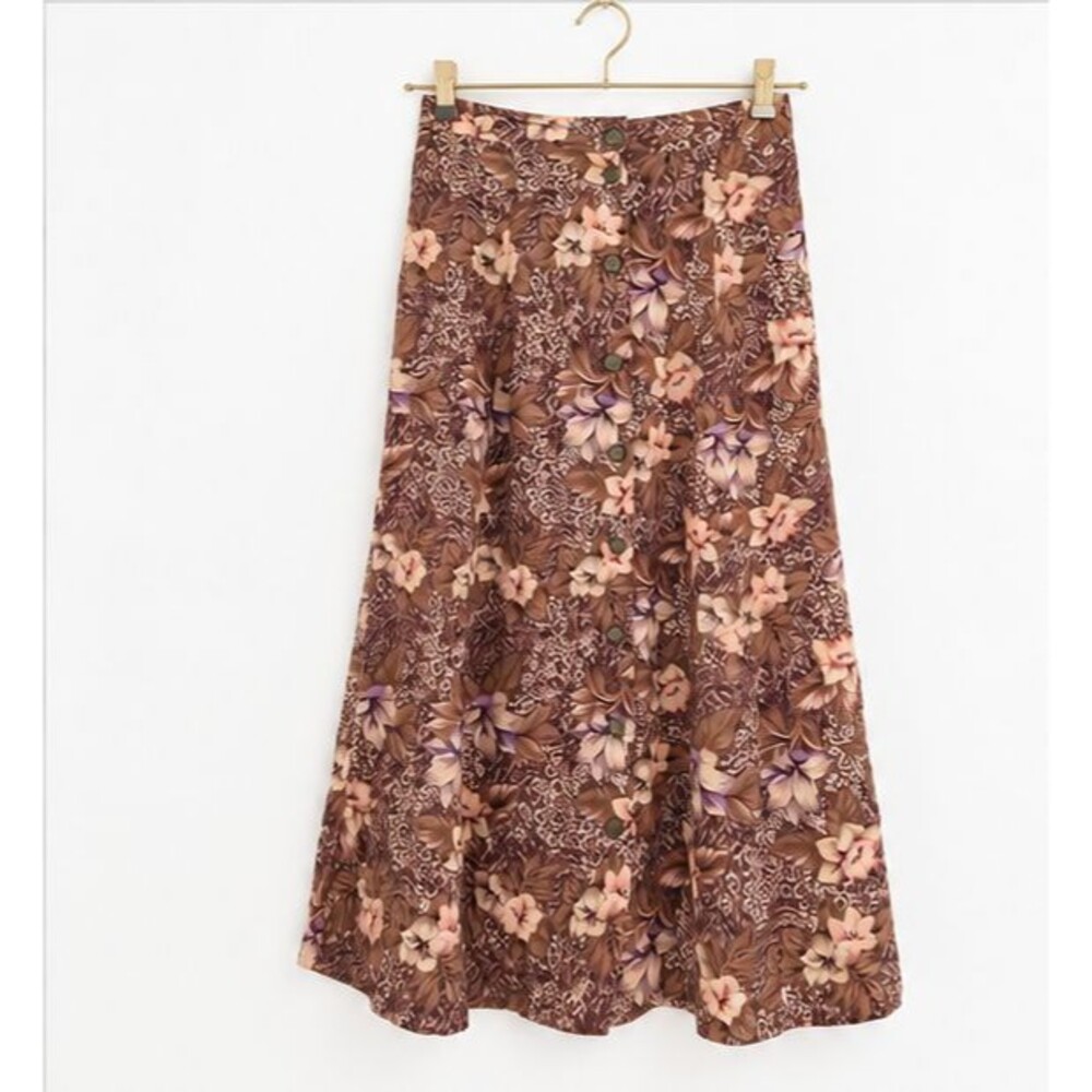 Vintage Sag Harbor Petite S Rayon Floral Animal Print Button Front Midi Skirt